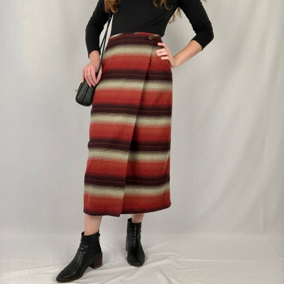 Vintage Red and Brown Striped Midi Skirt - Picture 6 of 6